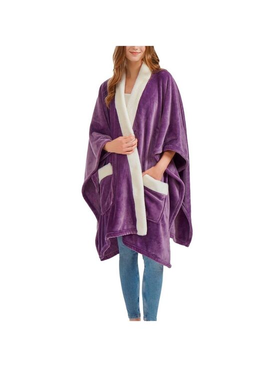 Jackets & Blazers - PURPLE !! Women's Purple Fleece Wrap Coat Deep Pockets Fall Winter NEW WITH TAGS